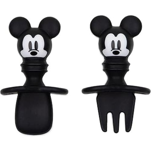 Bumkins Disney Baby Utensils Set, Chewtensils Silicone Spoons for Dipping, Self-Feeding, Baby Led Weaning, Trainer Learning First Stage Stage Eating, Fork and Spoon, Babies 6 Months, Mickey Mouse
