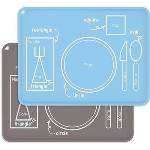 Montessori Placemat for Kids, Toddler Silicone Placemat for Dining Table, Non-Slip Baby Placemat, Dishwasher Safe, Wathet&Grey