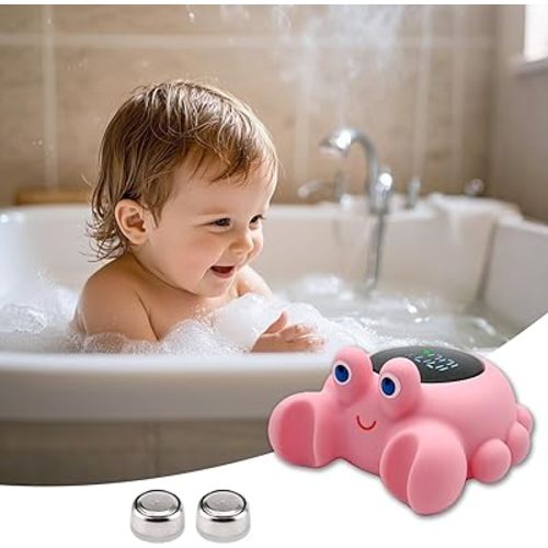 Baby Bath Thermometer (Upgraded) - BPA-Free Safety Bath Tub & Room Temperature Alert with 3-Color LED, Floating Water Thermometer Toy Gift for Newborn, Infant, Toddler (Crab)