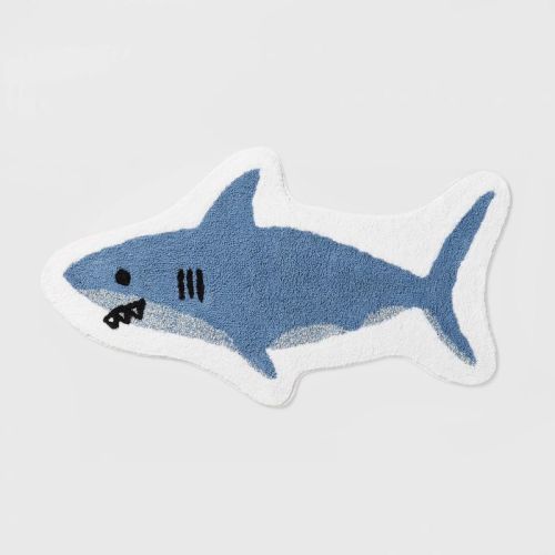 Shark Kids' Bath Rug - Pillowfort™: Blue Cotton Tufted Kids Bathroom Mat, 1'8"x3'2", Oeko-tex Certified