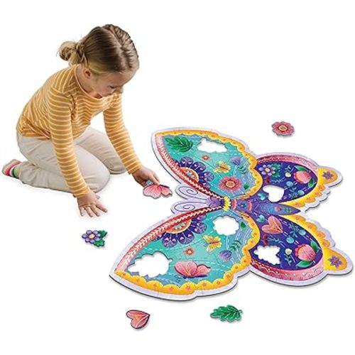 Peaceable Kingdom Shimmery Butterfly Floor Puzzle – 53-Piece Giant Floor Puzzle for Kids Ages 5 & up – Fun-Shaped Puzzle Pieces – Great for Classrooms