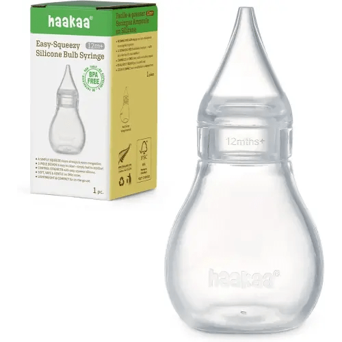 Haakaa Silicone Baby Nasal Aspirator | Nose Bulb Syringe | Easy-Squeezy Baby Nose Cleaner, Newborn Infant &Toddler - BPA Free Silicone