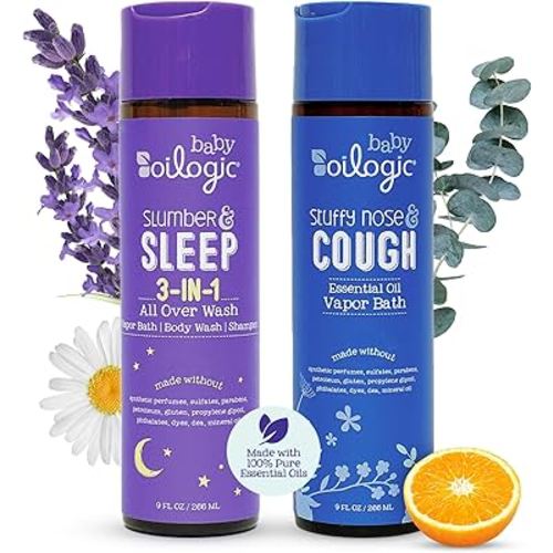 Oilogic Bath Baby Essentials (Slumber & Sleep, Stuffy Nose & Cough) - Gentle Baby All-Over Wash with Essential Oils to Soothe, Calm & Comfort - Pediatrician-Tested & Safe for Babies & Toddlers