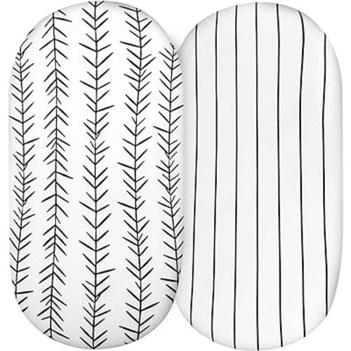 Stripe Bassinet Sheet Set, Jersey Cotton for Baby Boy/Girl, Fitted Sheets Flexible for Most Bassinet Mattress