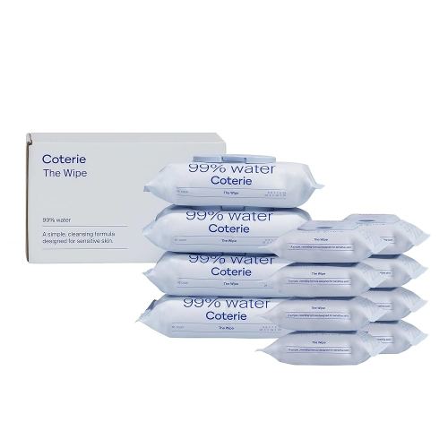 Coterie Baby Wipes for Sensitive Skin, Plant-Based & Plastic-Free Fibers, 99% Water, Hypoallergenic, pH Balanced, Unscented, Clean and Gentle Baby Essentials, 4 Standard Packs and 8 Travel Size Packs