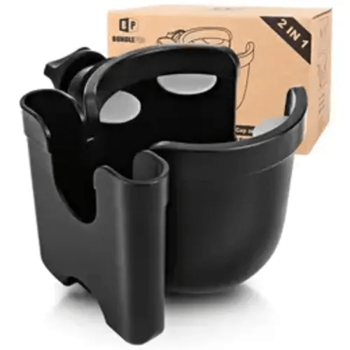 [Deals For You] Universal Stroller Cup Holder with Mobile Phone Case, 2-in-1 Strollers Storage Rack, 360 Degrees Rotation Drink Holder for Bike, Pushchair, Wheelchair, Walker,Bicycle, Fits Most Cups - TikTok Shop