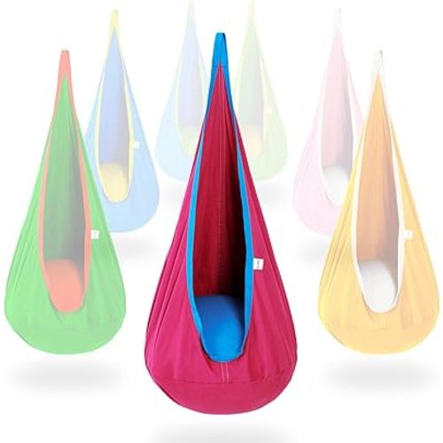 OUTREE Kids Pod Swing Seat, Cotton Child Hammock Swing Chair, Sensory Swing for Indoor and Outdoor Use, Pink and Blue