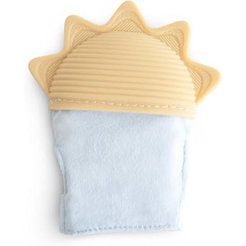 mushie Silicone Teething Mitten for Babies 3 Months+ (Sun) | Textured Silicone & Sensory Fabric with Adjustable Strap