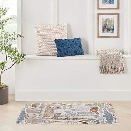 Nourison Astra Machine Washable Animals Ivory 4' x 6' Kids Area Rug, Easy Clean, Non Shedding, Bed Room, Living Room, Dining Room, Kitchen (4x6)