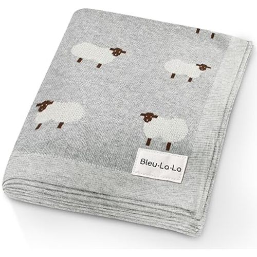 Knit Baby Swaddle Blanket - 100% Cotton Soft Cozy Lightweight Unisex Receiving Swaddling Crib Stroller Quilt Blanket for Shower Gift Registry for Newborns Infants & Toddlers (Sheep - Grey)