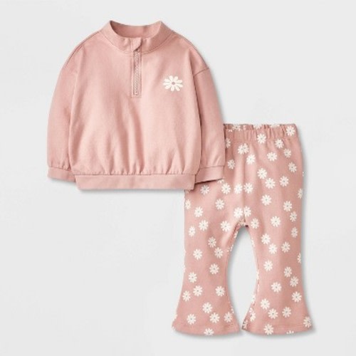 Baby Girls' French Terry Top & Bottom Set - Cat & Jack™ Light Pink 0-3M