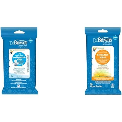 Dr. Brown's Pacifier & Bottle Wipes, 40 Count & Nose & Face Wipes, 30 Count Bundle