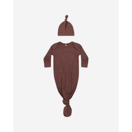 Knotted Baby Gown + Hat Set || Plum