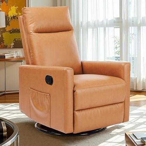 Sweetcrispy Recliner Chair, 360 Swivel Rocker Chair for Adults, Glider Rocker Recliners, Nursery Chairs for Living Room, High Back, Upholstered Deep Seat,Brown