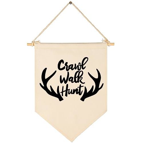 Crawl Walk Hunt,Woodland Deer-Nursery Pennant Banner Flag Sign Gifts for Baby Newborn Boys Girls Kids-Banner Wall Decor for Nursery Bedroom Playroom-Baby Gift Shower-New Home Birthday Christmas Gift
