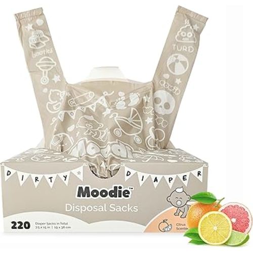 NEW Baby Disposable Diaper Sacks (220 BAGS in TOTAL) 7.5" x 15" | CITRUS TWIST SCENTED Easy to Tie Diaper Bags Disposable | Leak Proof Baby Poop Bags | Essential Item for Diaper Change on the Go