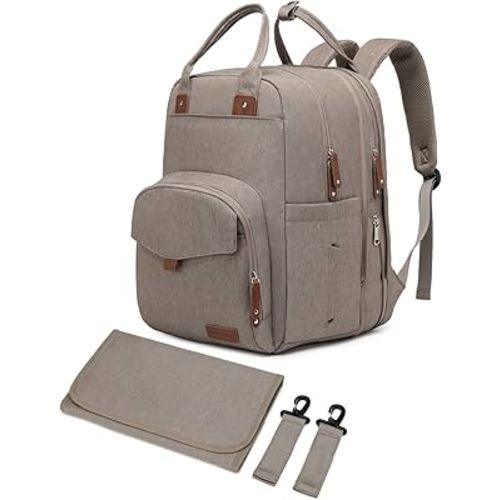 Large Diaper Bag Backpack for Two Kids Twins - Expandable Baby Bag (26-36L), Dual Big Compartments - Includes Changing Pad & Stroller Straps, Unisex Coffee Brown