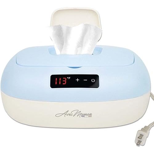 Avec Maman La Caresse Baby Wipe Warmer - Baby Essentials for Boys - Wet Wipe Dispenser - Adjustable Heat Settings Digital Display - Blue - Calentador de Wipes para Bebes - Ideal for Baby Shower