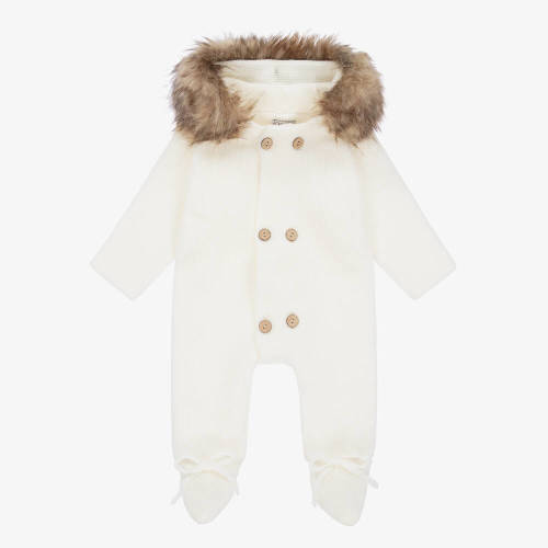 Mebi - Ivory Knitted Pramsuit | Childrensalon
