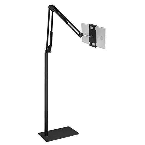 Tablet Floor Stand with 5LB Metal Base, Overhead Bed Phone Stand Angle Height Adjustable Holder, Universal Floor Stand Compatible with iPhone iPad Pro Air Mini, Samsung Tab, Kindle, E-Readers…