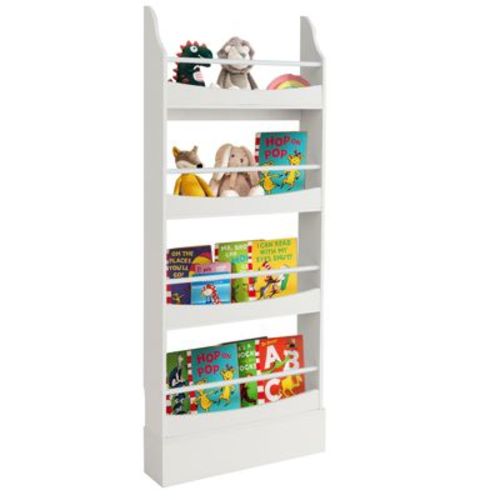 Infans 4-tier Kids Bookshelf Toy Storage Bookcase Rack Wall W/ Anti-toppling Kits White