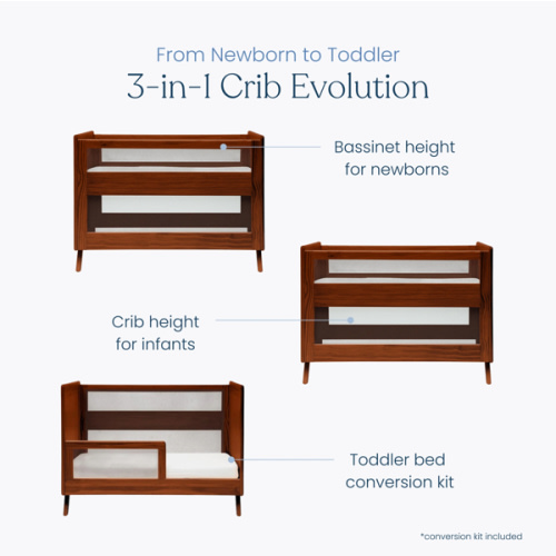 HALO 3-in-1 Convertible Wood Baby Cribs with Mesh Walls