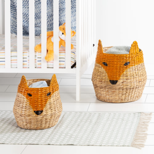 Free Shipping! Honey-Can-Do Wicker Water Hyacinth Fox Shaped Storage Basket Set of 2, Natural/Orange