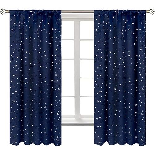 BGment Kids Blackout Curtains for Bedroom, Rod Pocket Room Darkening Curtains Decoration Thermal Insulation Window Drapes for Nursery, Children Room, 2 Panels, Each 42 x 63 Inch, Navy Blue