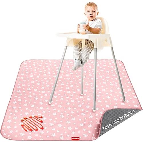 Baby Splat Mat Anti Slip Waterproof High Chair Mat, Baby Feeding Table Cloth Floor Mat Cover, Baby Art Playtime Mat for Craft/Mealtime, 42X46 Inch Washable Portable Picnic Mat - Pink Star