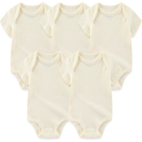 MAMIMAKA Newborn Baby Short Sleeve Bodysuit Cotton One-Piece Baby Clothes 5-Pack, 0-12 Months - Five Piece Bodysuits-9