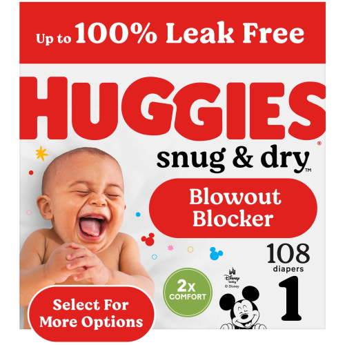 Huggies Snug & Dry Baby Diapers, Size 1 (8-14 lbs), 108 Ct (Select for More)