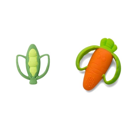 Infantino Lil' Nibbles BPA-Free Silicone Teethers - Pea Pod and Carrot Shapes for Sensory Play and Teething Relief, 0+ Months