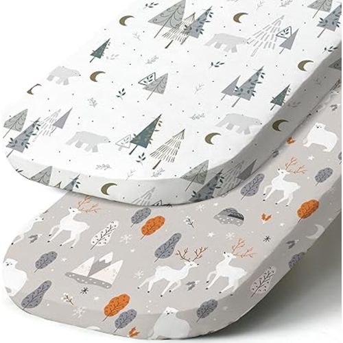 Stretch Fitted Bassinet Sheet Set BROLEX 2 Pack Cradle Sheets for Bassinet Pad/Mattress,Unisex Boys Girls,Ultra Soft,Snowy Forest