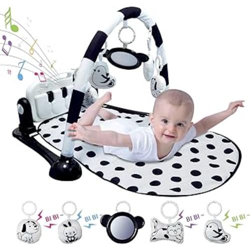 Baby Tummy Time Gym Play Mat Sensory Development Piano Musical Activity Center High Contrast Gift for Newborn Baby 0 to 3 6 9 12 Months