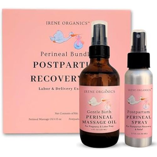 Organic Perineal Massage Oil Spray by Irene Organics for Pregnancy and Postpartum - Prevention for Perineum Tearing, All Natural, Third Trimester Pregnancy Must Haves for Childbirth (Perineal Bundle)