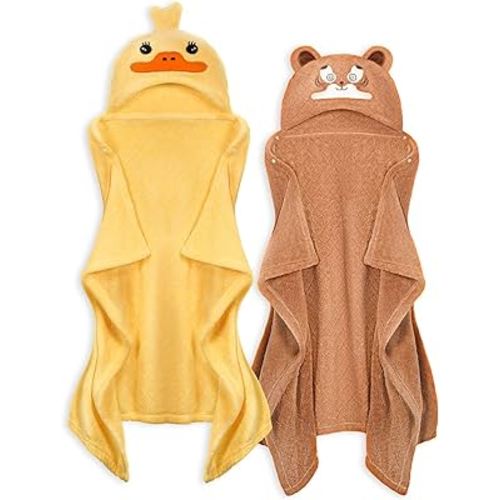 Toddler Bath Towel Kids Bath Towels Baby Towels with Hood Toddler Towels for Boy Girl 0-5 Years, 2-Pack Absorbent Baby Bath Towels Hooded Kids Beach Towel Large 50''x32''