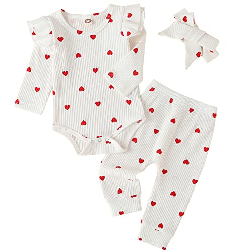 Fullfamous Baby Girl's 3pc Rib Frill Long Sleeve Romper and Pant Set