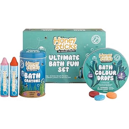 Honeysticks Ultimate Bath Fun Set - Non Toxic Bath Crayons (7 Pack) and Bath Color Tablets (36 Drops) for Hours of Creative Bathtub Fun - Natural and Food Grade Ingredients - Great Gift Set for Kids