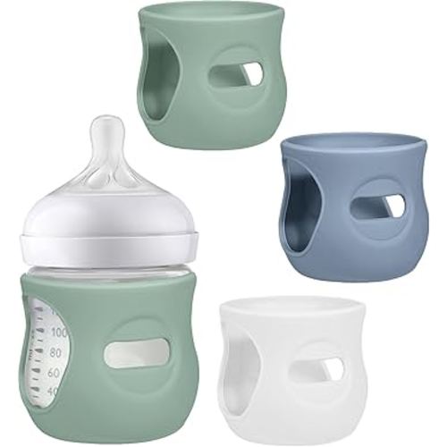 BUSOHA 3 Pack Silicone Sleeves for Avent Natural Baby Bottles - Drop Protection Baby Bottle Holder Compatible with Philips Avent Anti Colic Baby Bottles,4 Ounce
