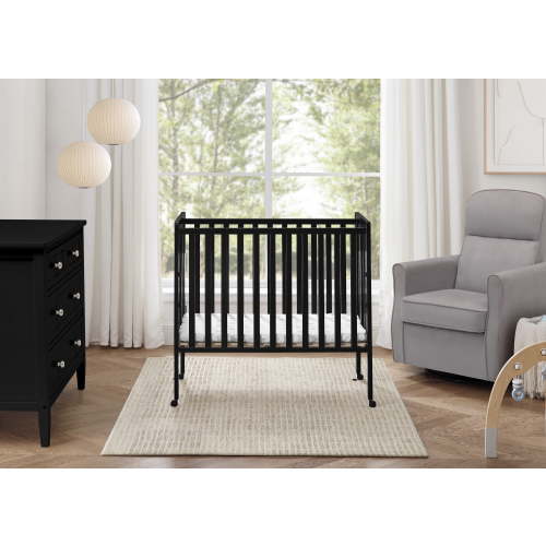 Delta Children Lee Portable Folding Mini Crib with 1.5-Inch Mattress - Greenguard Gold Certified, Black