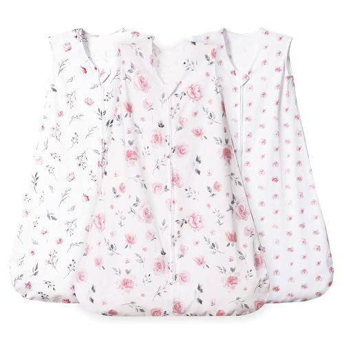 david's kids 3 Pack 100% Organic Cotton Baby Sleep Sack 6-12 Months, Ultra Soft Baby Wearable Blankets with 2-Way Zipper, Comfy Sleeping Bags for Infant Newborn Boys Girls Neutral, Medium Size, Floral