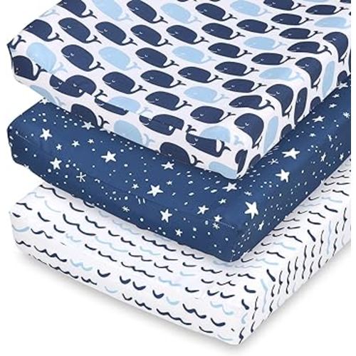 The Peanutshell Baby Girl or Boy Changing Pad Covers Set of 3 - Ultra Soft Baby Changing Pad Cover - Fits Standard Changing Table Pads, Durable, Machine Washable Sheets - Nautical Whale