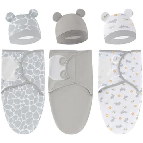 Baby Swaddle Sleep Sack with Hat Set for 0-3 months 3-Pack Soft Cotton Newborn Wearable Swaddle Wrap for Girls Boys
