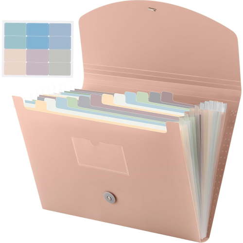 BlinkLLX Expanding File Folder 13 Pockets File Organizer with Labels A4 Letter Size Receipt Document Organizer Plastic Expandable Filing Folders for Office, Home(Pink)