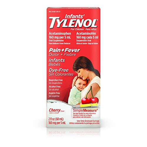 Tylenol Infants' Liquid Medicine with Acetaminophen Pain + Fever Relief DyeFree fl, Red, Cherry, 2 Fl Oz - Cherry (Dye-Free) - 2 Fl Oz (Pack of 1)