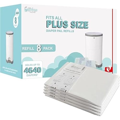 Diaper Pail Refill Bags Compatible with Dekor Plus Diaper Pail Refills| 8 Pack | Extra Thickness | Diaper Trash Bags | Fresh Powder Scent | Holds up to 4640 Diapers