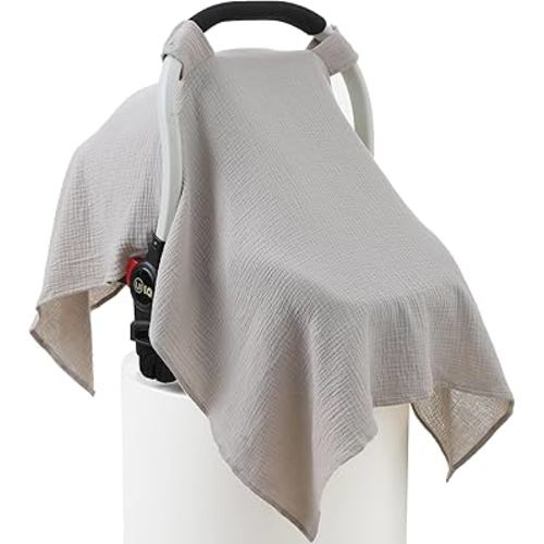 100% Muslin Cotton Car Seat Cover Baby, Carseat Canopy Cover, Universal Fit Stroller Covers for Boys and Girls (Summer Wheat)
