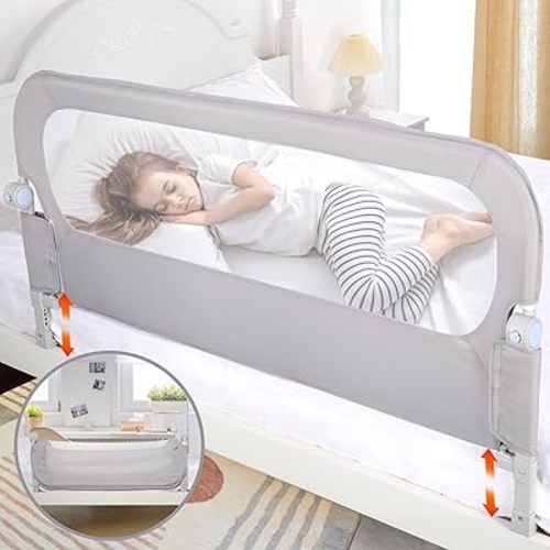 Baby Bed Rail Guard for Toddlers - 47" Toddler Bed Side Rails for Twin, Full, Queen Bunk Size Bed Swing Down Bedrail Extral Tall Child Safety Side Railing Guards for Kids