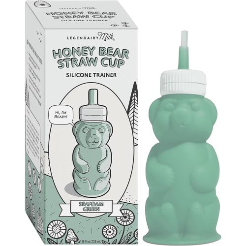 Legendairy Milk Honey Bear Straw Cup Silicone for Babies (Green), 8 oz. Dishwasher Safe Baby Straw Cup, Food Grade Silicone, Honeybear Sippy Cup for Ages 4+ Months, Trainer Straw Cup for Toddlers 1-3