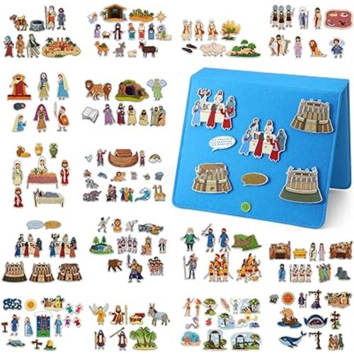 Windkream 16 Pack Felt Board Story Sets Flannel Felt Story Board Pieces with a Multi Functional Pieces Storage Binder and 16 Pcs Pocket for Activities Time(Bible Stories)